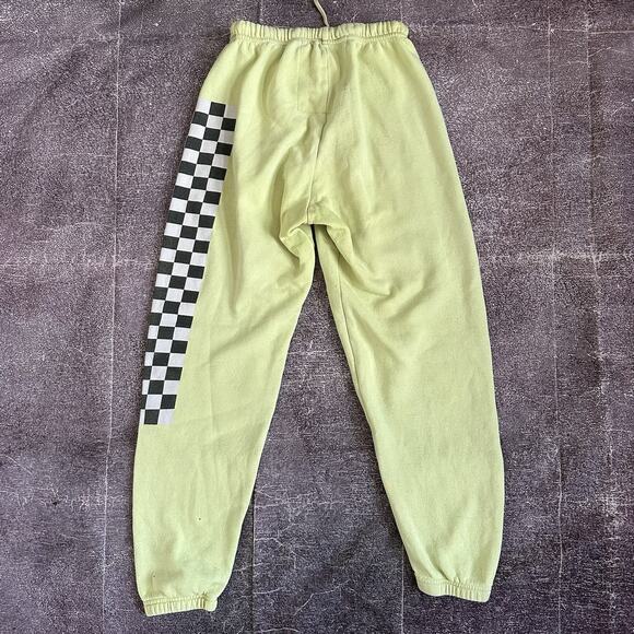 Women's Aviator Nation Check Leg Neon Yellow Casual Jogger Sweatpants Sweat Sz S - Picture 5 of 6